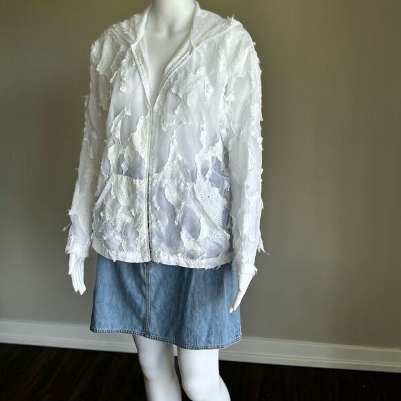 Y2K White Sheer Deconstructed Hoodie Long Sleeve Top - Picture 12 of 12